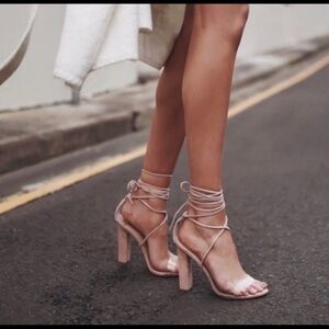 Tony Bianco Kendall Heel Sandal Vinyl & Blush Kid Suede Size 7‎